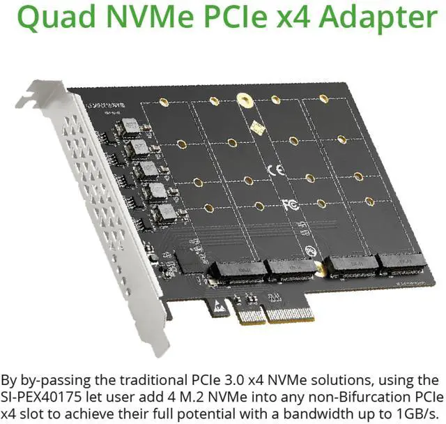 Alt view image 6 of 8 - PCIe 3.0 x4 to 4-Port M.2 NVMe Adapter Card