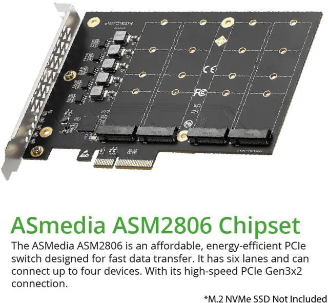 Alt view image 8 of 8 - PCIe 3.0 x4 to 4-Port M.2 NVMe Adapter Card