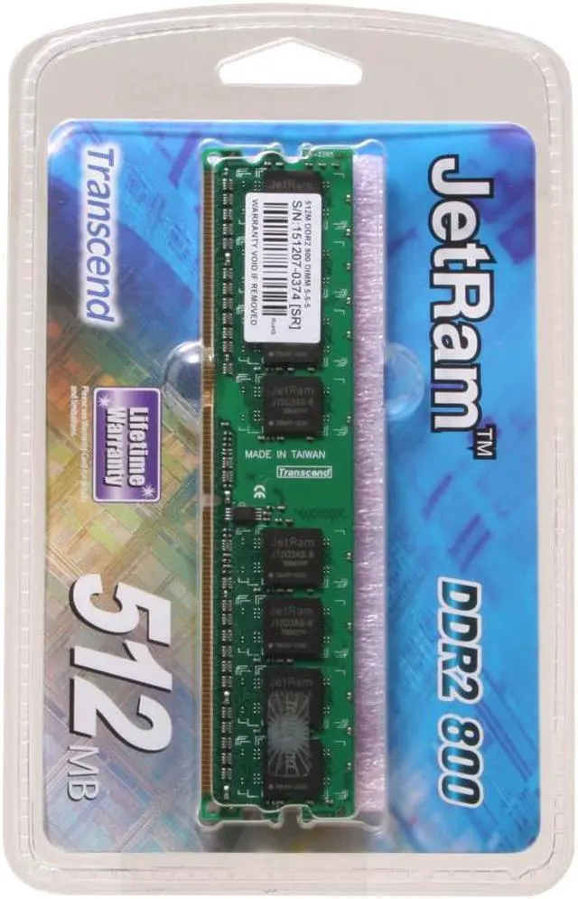 Main image of Transcend JetRam 512MB DDR2 800 (PC2 6400) Desktop Memory Model JM367Q643A-8