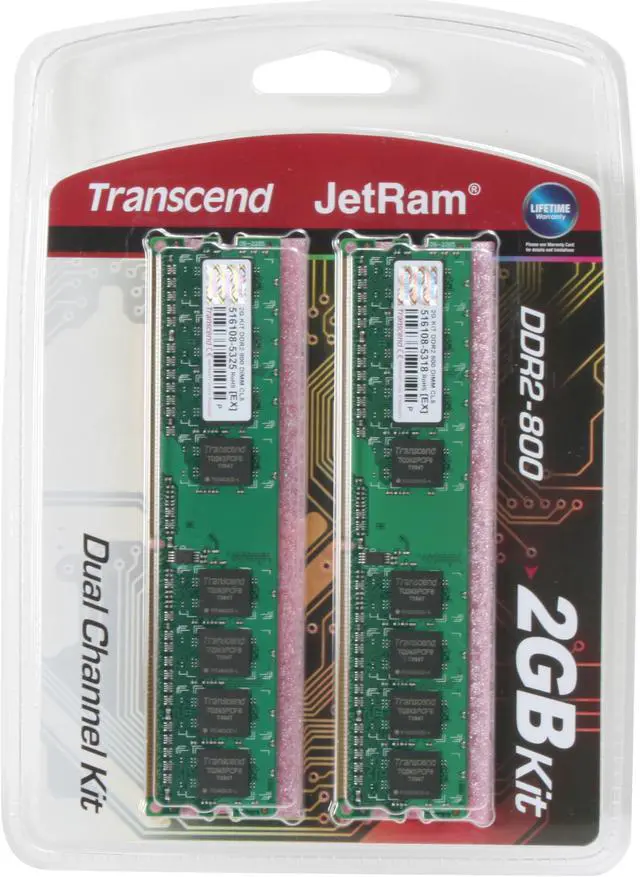 Alt view image 2 of 2 - Transcend JETRAM 2GB (2 x 1GB) DDR2 800 (PC2 6400) Dual Channel Kit Desktop Memory Model JM2GDDR2-8K