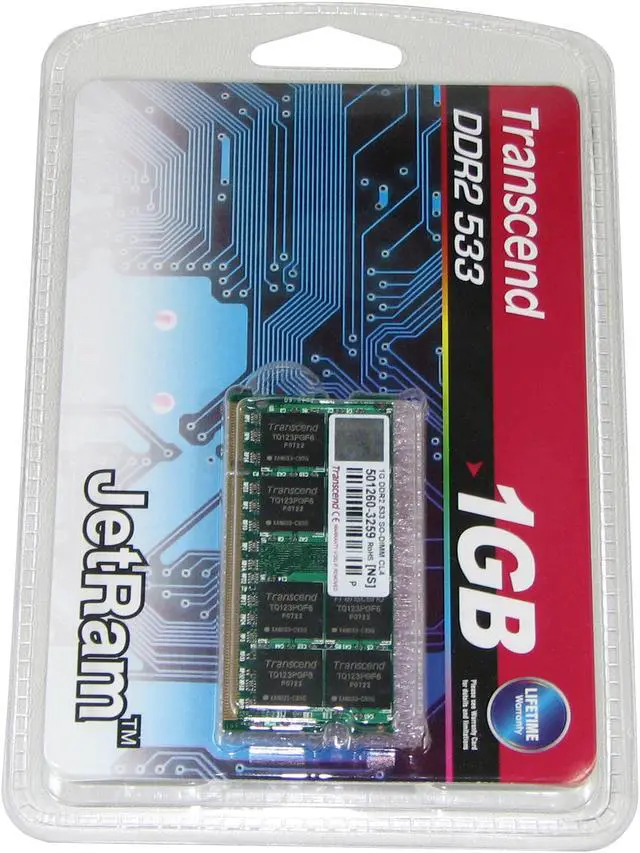 Alt view image 2 of 2 - Transcend 1GB 200-Pin DDR2 SO-DIMM DDR2 533 (PC2 4200) Laptop Memory Model JM533QSJ-1G