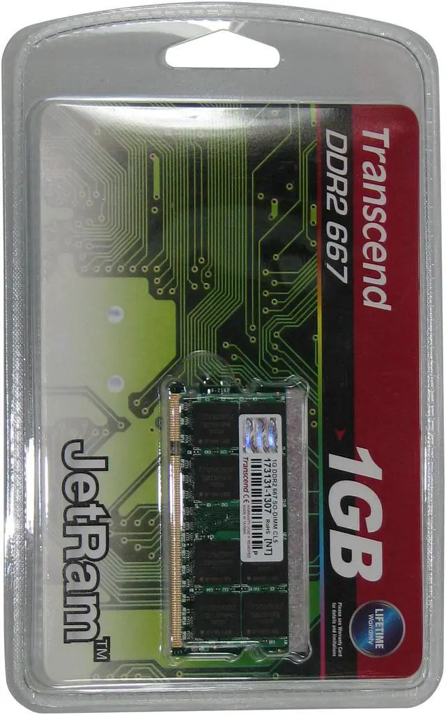 Alt view image 2 of 2 - Transcend 1GB 200-Pin DDR2 SO-DIMM DDR2 667 (PC2 5300) Laptop Memory Model JM667QSJ-1G