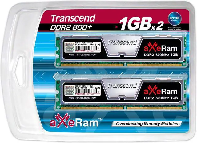 Alt view image 3 of 3 - Transcend AxeRAM 2GB (2 x 1GB) DDR2 800 (PC2 6400) Dual Channel Kit Desktop Memory Model TX800QLJ-2GK