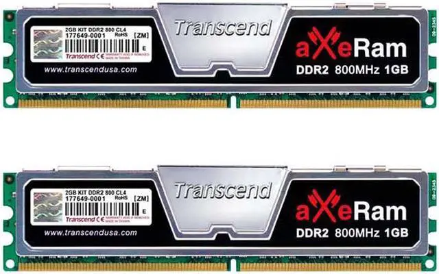 Alt view image 2 of 3 - Transcend AxeRAM 2GB (2 x 1GB) DDR2 800 (PC2 6400) Dual Channel Kit Desktop Memory Model TX800QLJ-2GK