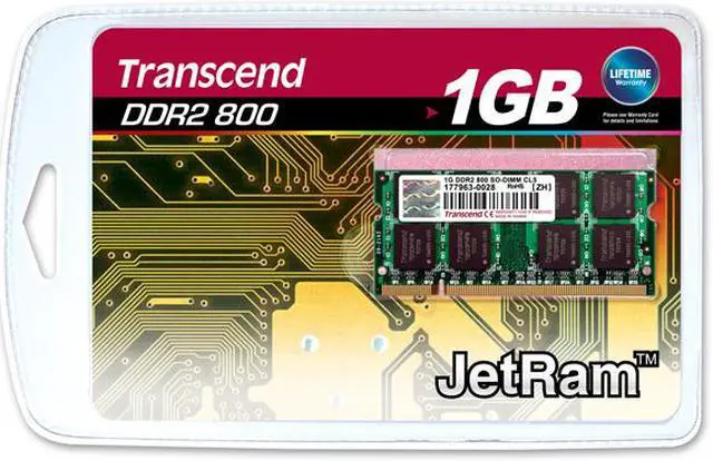Alt view image 2 of 2 - Transcend 1GB 200-Pin DDR2 SO-DIMM DDR2 800 (PC2 6400) Laptop Memory Model JM800QSJ-1G