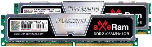 Alt view image 2 of 5 - Transcend AxeRAM 2GB (2 x 1GB) DDR2 1066 (PC2 8500) Dual Channel Kit Desktop Memory Model TX1066QLJ-2GK
