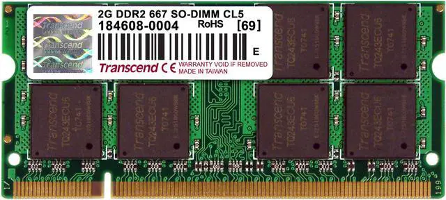 Main image of Transcend 2GB 200-Pin DDR2 SO-DIMM DDR2 667 (PC2 5300) Laptop Memory Model JM667QSU-2G