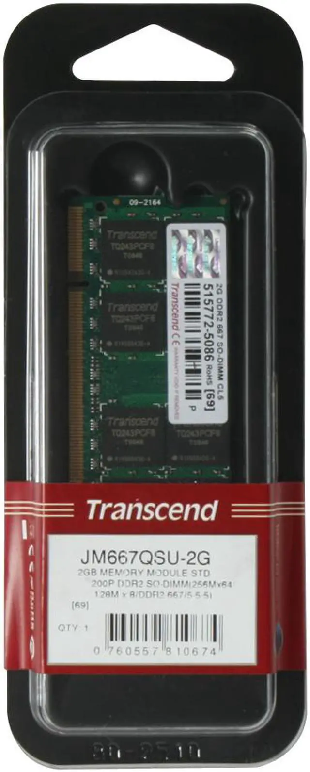 Alt view image 4 of 4 - Transcend 2GB 200-Pin DDR2 SO-DIMM DDR2 667 (PC2 5300) Laptop Memory Model JM667QSU-2G