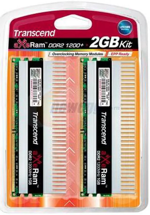 Alt view image 3 of 3 - Transcend aXeRam 2GB (2 x 1GB) DDR2 1200 (PC2 9600) Dual Channel Kit Desktop Memory Model TX1200QLJ-2GK