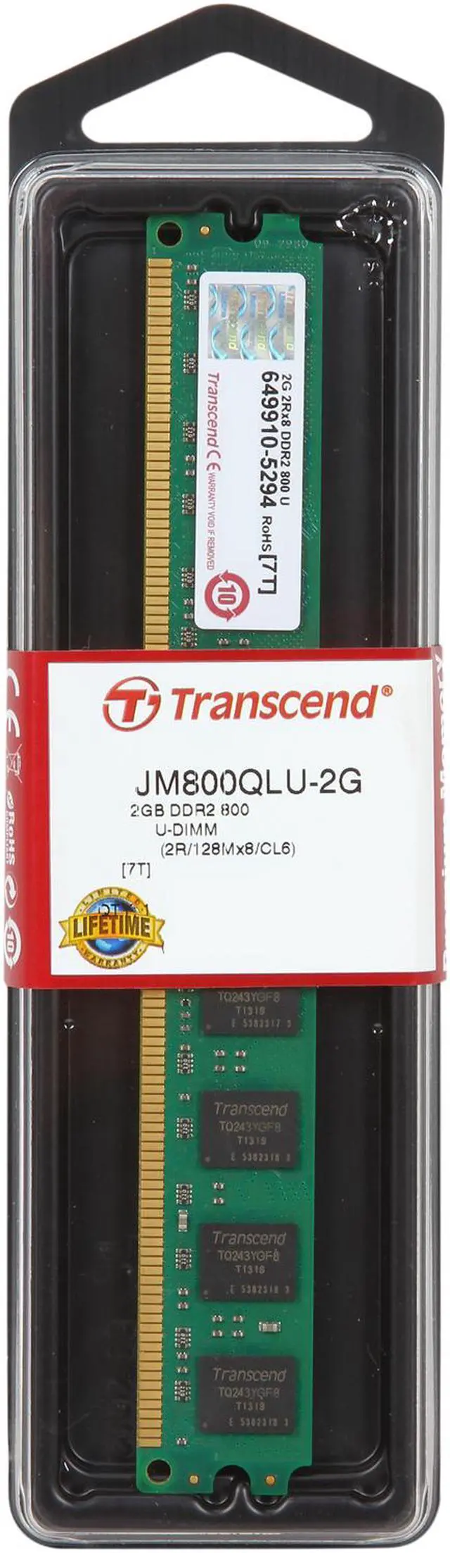 Alt view image 3 of 3 - Transcend 2GB DDR2 800 (PC2 6400) Desktop Memory Model JM800QLU-2G