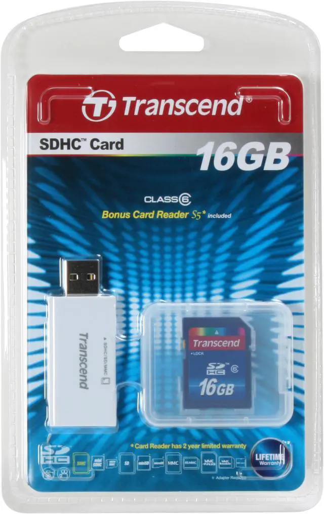 Alt view image 2 of 2 - Transcend 16GB Secure Digital High-Capacity (SDHC) Flash Card w/Compact Card Reader S5 Model TS16GSDHC6- S5W