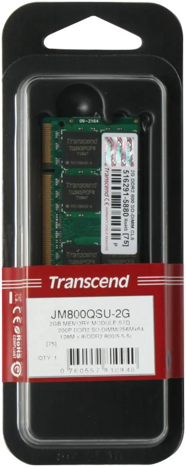 Alt view image 3 of 3 - Transcend 2GB 200-Pin DDR2 SO-DIMM DDR2 800 (PC2 6400) Laptop Memory Model JM800QSU-2G