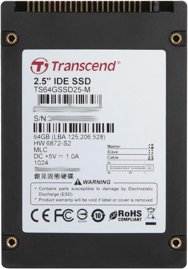 Alt view image 4 of 5 - Transcend 2.5" 64GB PATA MLC Internal Solid State Drive (SSD) TS64GSSD25-M