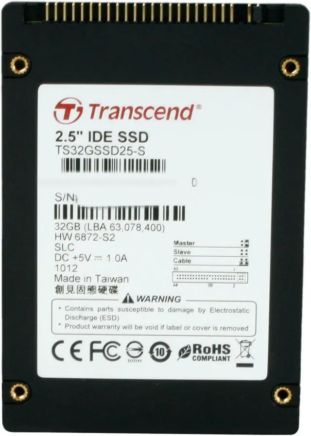 Alt view image 5 of 6 - Transcend 2.5" 32GB PATA SLC Internal Solid State Drive (SSD) TS32GSSD25-S