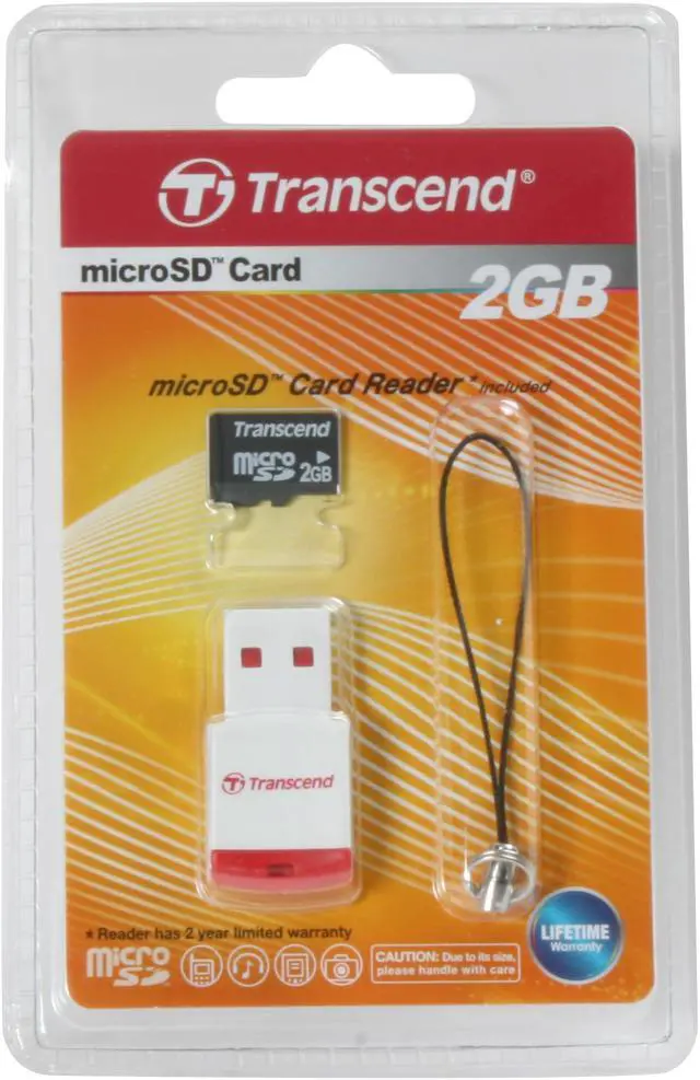 Alt view image 3 of 3 - Transcend 2GB MicroSD Flash Card with P3 card reader Model TS2GUSD-P3