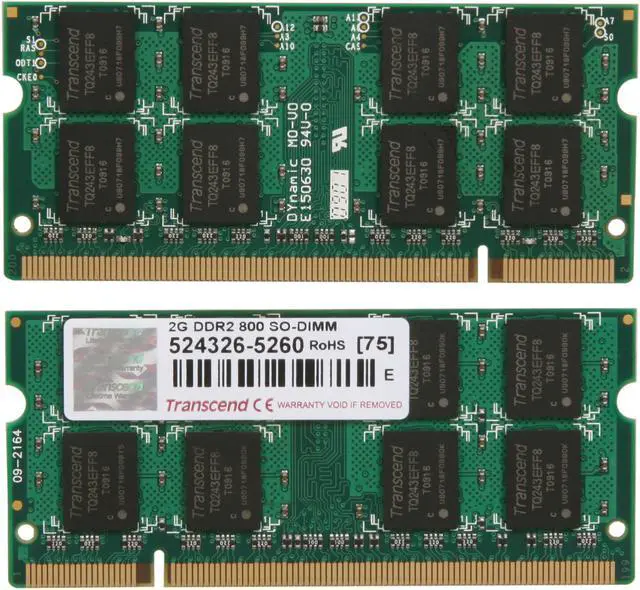 Alt view image 2 of 3 - Transcend 4GB (2 x 2GB) 200-Pin DDR2 SO-DIMM DDR2 800 (PC2 6400) Laptop Memory Model JM800QSU-4GK
