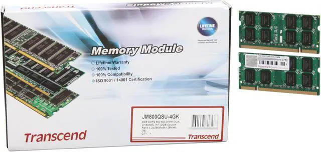 Alt view image 3 of 3 - Transcend 4GB (2 x 2GB) 200-Pin DDR2 SO-DIMM DDR2 800 (PC2 6400) Laptop Memory Model JM800QSU-4GK