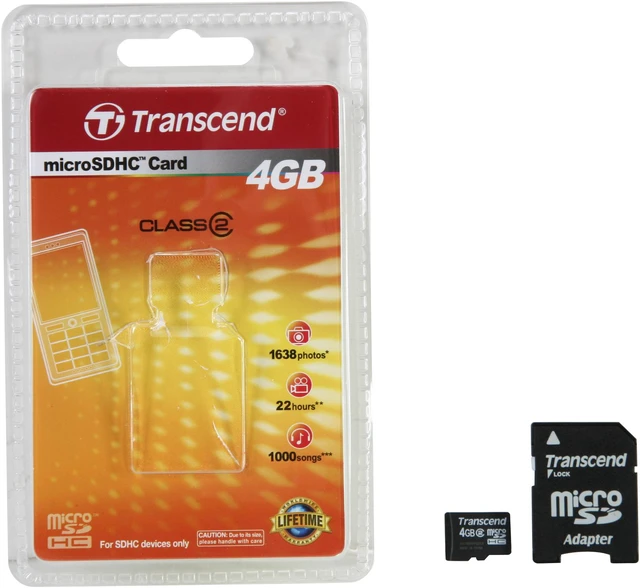 Alt view image 5 of 5 - Transcend 4GB microSDHC Flash Card with SD Adapter Model TS4GUSDHC2