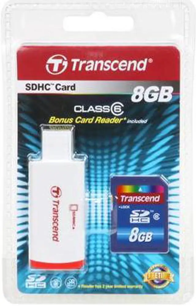 Alt view image 4 of 4 - Transcend 8GB Secure Digital High-Capacity (SDHC) Flash Card w/ P2 Card Reader Model TS8GSDHC6-P2
