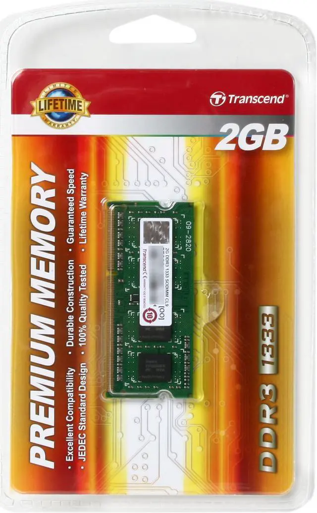 Alt view image 3 of 3 - Transcend 2GB 204-Pin DDR3 SO-DIMM DDR3 1333 Laptop Memory Model JM1333KSN-2G