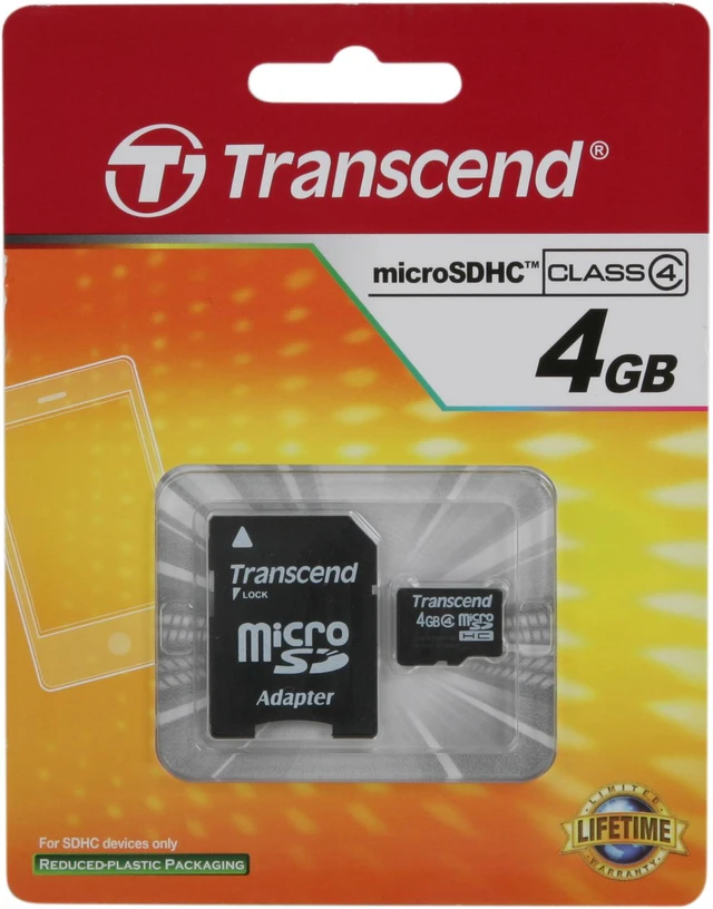 Alt view image 4 of 5 - Transcend 4GB microSDHC Flash Card with Adapter Model TS4GUSDHC4