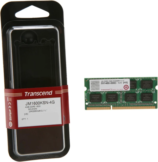 Alt view image 2 of 2 - Transcend JetRam 4GB 204-Pin DDR3 SO-DIMM DDR3 1600 (PC3 12800) Laptop Memory Model JM1600KSN-4G