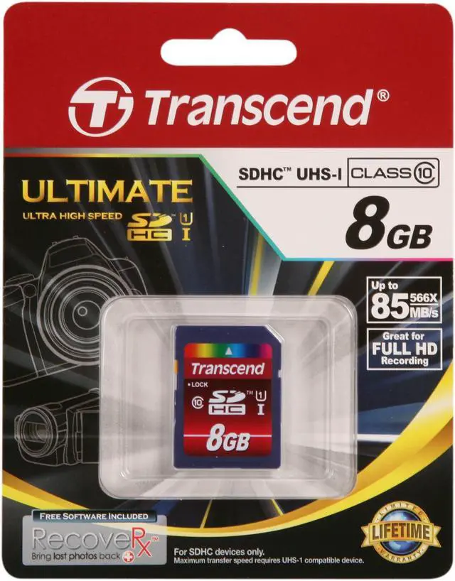 Alt view image 4 of 4 - Transcend 8GB Secure Digital High-Capacity (SDHC) UHS-I Card Model TS8GSDHC10U1