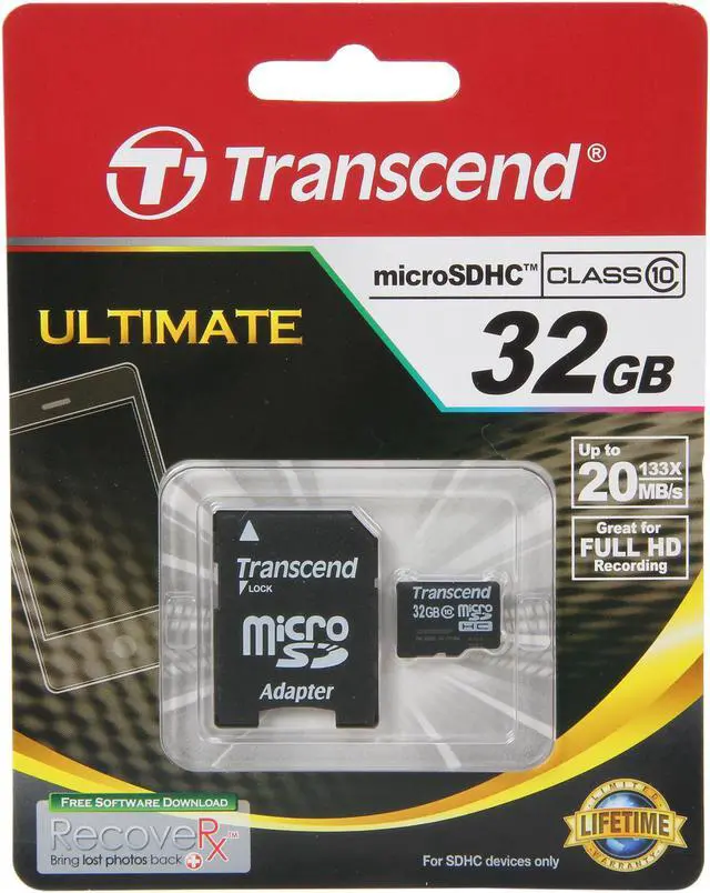 Alt view image 4 of 4 - Transcend 32GB microSDHC Flash Card with Adapter Model TS32GUSDHC10
