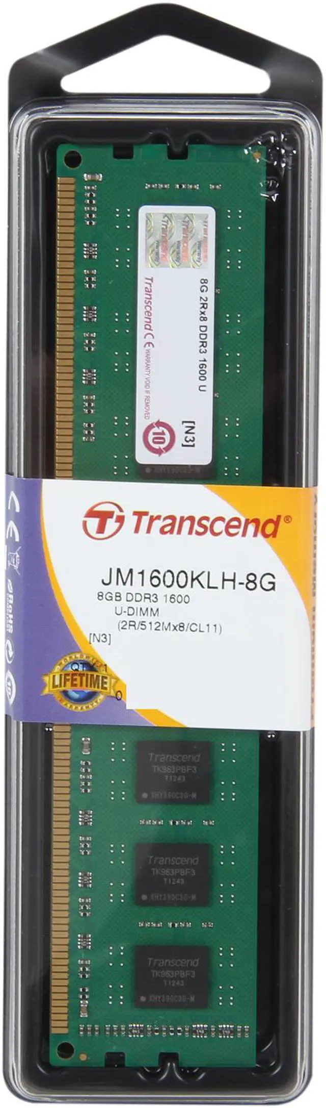 Alt view image 3 of 3 - Transcend JetRam 8GB DDR3 1600 Desktop Memory Model JM1600KLH-8G