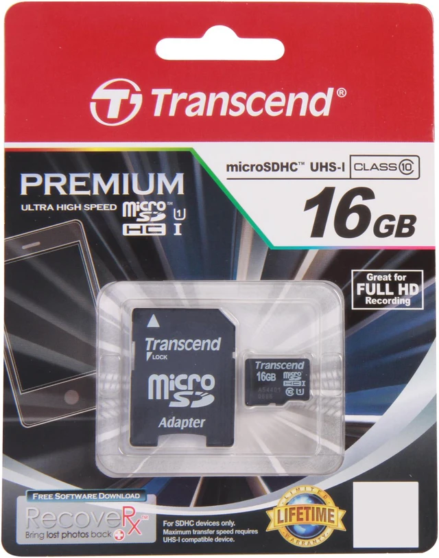 Alt view image 4 of 5 - Transcend UHS-I 16GB microSDHC Flash Card with Adapter Model TS16GUSDU1