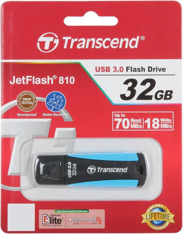 Alt view image 5 of 5 - Transcend JetFlash 810 32 GB USB 3.0 Flash Drive - Black, Blue, Green