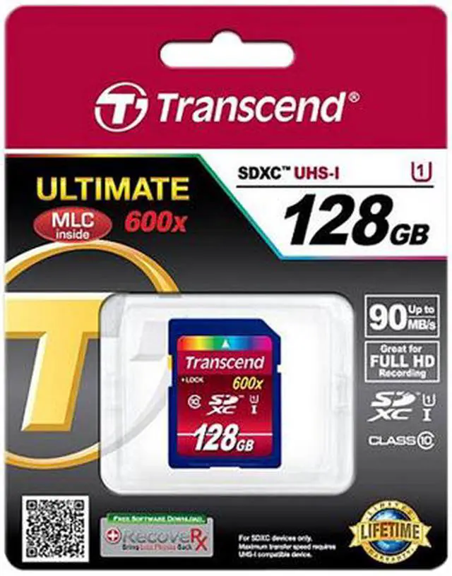 Alt view image 2 of 2 - Transcend 128GB Secure Digital Extended Capacity (SDXC) Class 10 UHS-I 600x (Ultimate) Model TS128GSDXC10U1