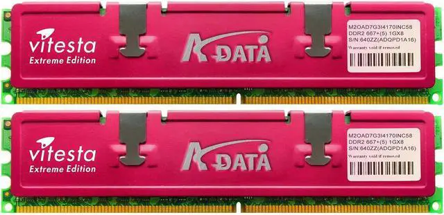 Main image of ADATA Vitesta 1GB (2 x 512MB) DDR2 667 (PC2 5300) Dual Channel Kit Desktop Memory Model ELJPE1908K