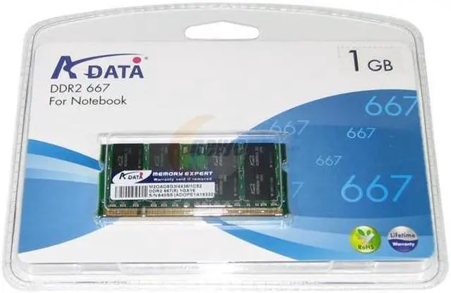 Alt view image 2 of 2 - ADATA Premier Series 1GB 200-Pin DDR2 SO-DIMM DDR2 667 (PC2 5300) Laptop Memory Model AD2S667B1G5-R