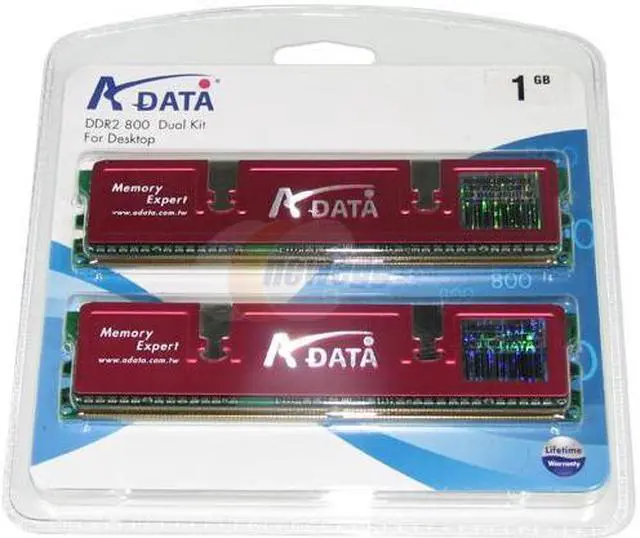 Alt view image 2 of 2 - ADATA 1GB (2 x 512MB) DDR2 800 (PC2 6400) Dual Channel Kit Desktop Memory Model ADQVE1908K