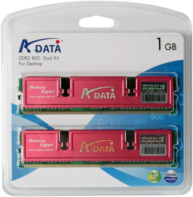 Main image of ADATA 1GB (2 x 512MB) DDR2 800 (PC2 6400) Dual Channel Kit Desktop Memory Model ADQVE1908K