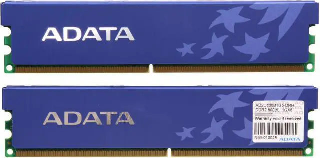 Alt view image 2 of 3 - ADATA 2GB (2 x 1GB) DDR2 800 (PC2 6400) Dual Channel Kit Desktop Memory Model AD2U800B1G5-DRH