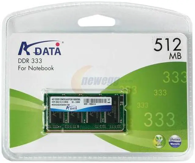 Main image of ADATA 512MB 200-Pin DDR SO-DIMM DDR 333 (PC 2700) Laptop Memory Model ADFDB1916