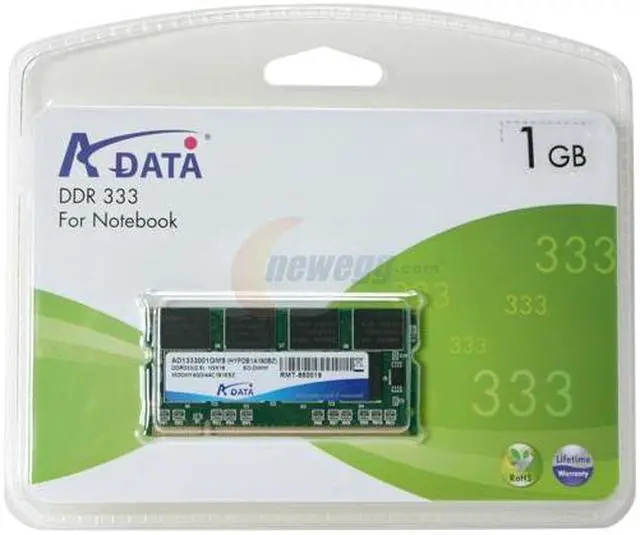 Alt view image 2 of 2 - ADATA Premier Series 1GB 200-Pin DDR SO-DIMM DDR 333 (PC 2700) Laptop Memory Model AD1S333A1G25-R