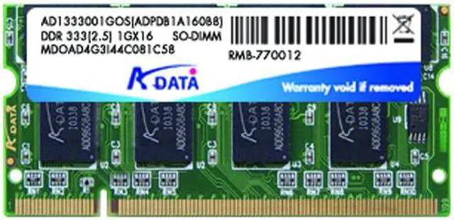 Main image of ADATA Premier Series 1GB 200-Pin DDR SO-DIMM DDR 333 (PC 2700) Laptop Memory Model AD1S333A1G25-R