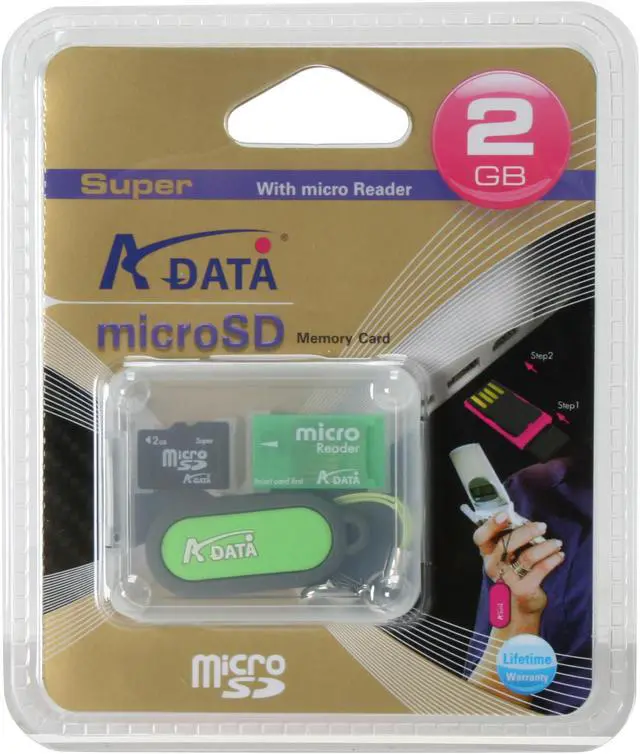 Alt view image 2 of 2 - ADATA 2GB MicroSD Card with USB Reader Model microReader 2G +USB