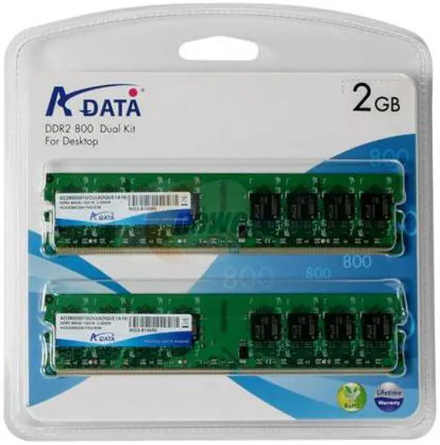 Alt view image 2 of 2 - ADATA Value Series 2GB (2 x 1GB) DDR2 800 (PC2 6400) Dual Channel Kit Desktop Memory Model ADQVE1A16KN