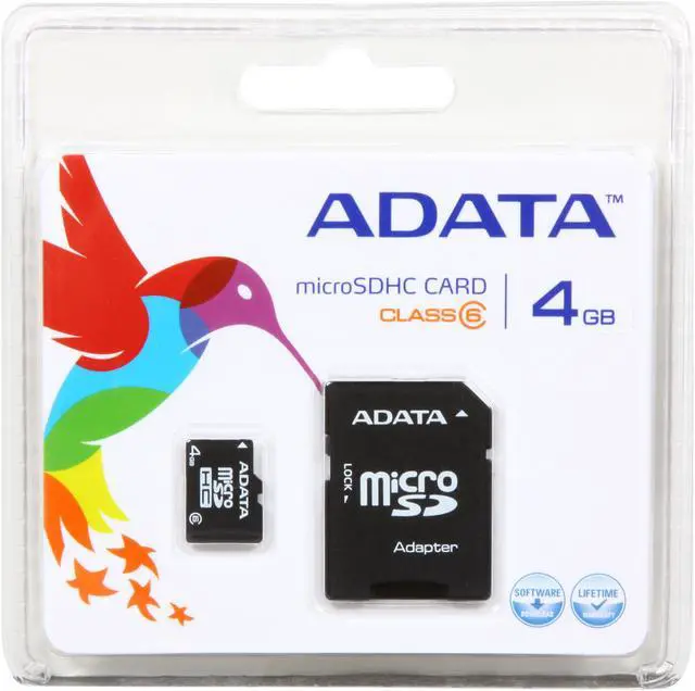 Alt view image 4 of 4 - ADATA 4GB Class 6 Micro SDHC Flash Card with SD adaptor Model AUSDH4GCL6-RA1