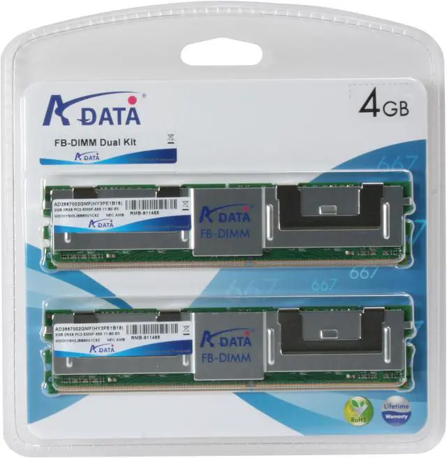 Alt view image 2 of 2 - ADATA 4GB (2 x 2GB) ECC Fully Buffered DDR2 667 (PC2 5300) Dual Channel Kit Server Memory Model SC2PE1B18K