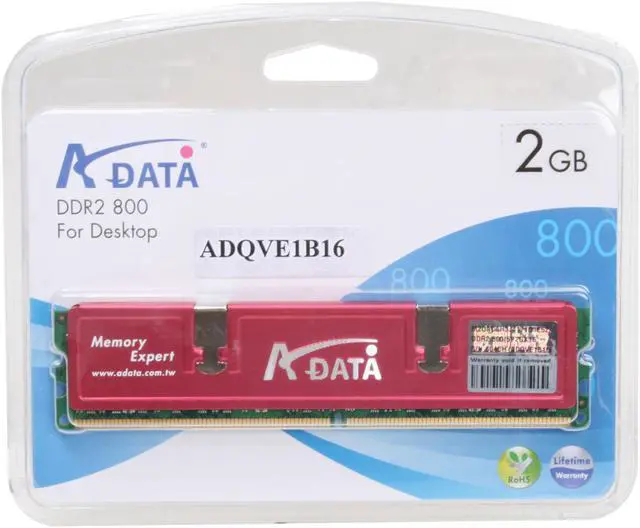 Alt view image 2 of 2 - ADATA 2GB DDR2 800 (PC2 6400) Desktop Memory Model ADQVE1B16