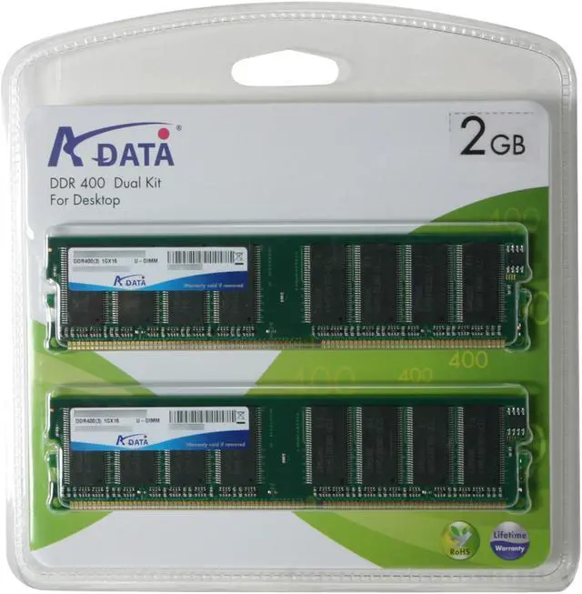 Alt view image 2 of 2 - ADATA 2GB (2 x 1GB) DDR 400 (PC 3200) Dual Channel Kit Desktop Memory Model ADBGC1A16KN
