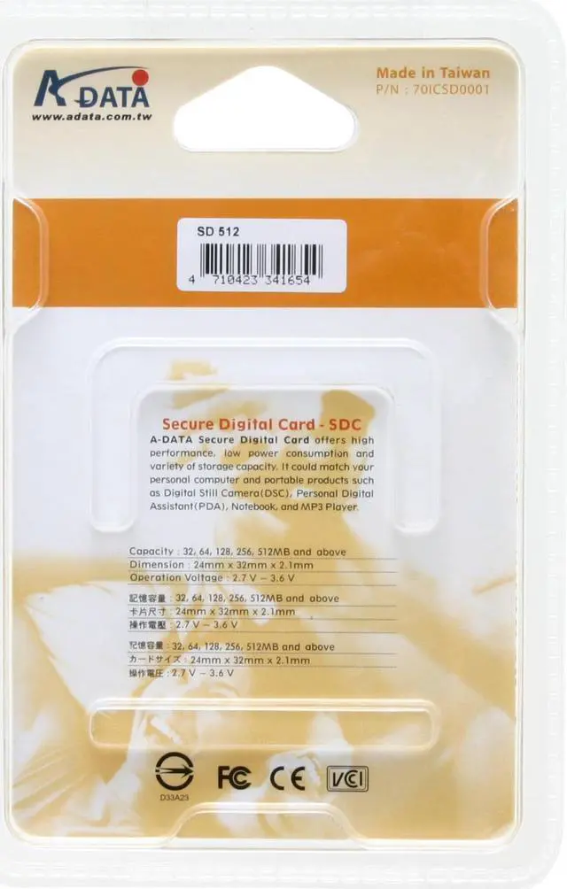 Alt view image 2 of 2 - ADATA 512MB Secure Digital (SD) Flash Media Model SDC-512