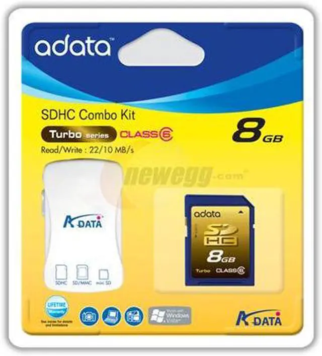 Main image of ADATA 8GB Secure Digital High-Capacity (SDHC) Flash Card Model Turbo SDHC 8G combo
