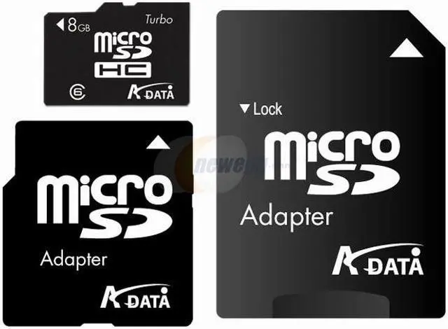 Main image of ADATA 8GB microSDHC Flash Card w/ SD and miniSD adapters Model MicroSDHC 8G 2 adt