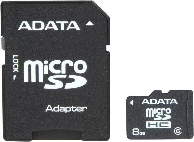 Main image of ADATA 8GB Class 6 Micro SDHC Flash Card with SD adaptor Model MicroSDHC CL6 8G